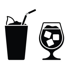 Ice Drink Vector, Silhouette, Illustration