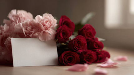 Colorful red roses happy valentine's day greeting on pink background