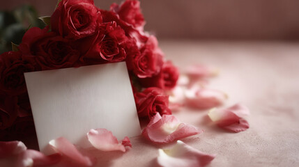 Colorful red roses happy valentine's day greeting on pink background