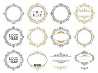 decorative decorative set of decorative frames and dividers round and oval decorative frames ready for logos labels and stickers isolated on white background