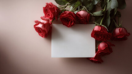 Colorful red roses happy valentine's day greeting on pink background