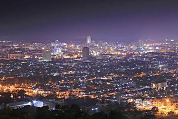 Fototapeta premium Scenery of Songkhla city on top of Khao Kho Hong viewpoint Songkhla Province, Thailand
