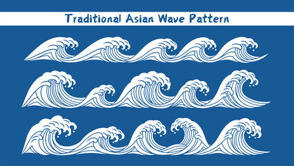 Traditional wave pattern set chinese wave japanese wave korean asian traditional illustrations decorations element vector design for background and wallpaper