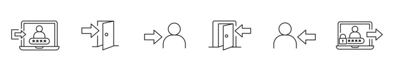 Fototapeta premium User Authentication and Access Control Icon Set, Login and Logout Process, Secure Account Access, User Authorization and System Security Concept, Vector Illustration