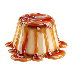 Creamy dessert with rich, glossy caramel sauce cascading down