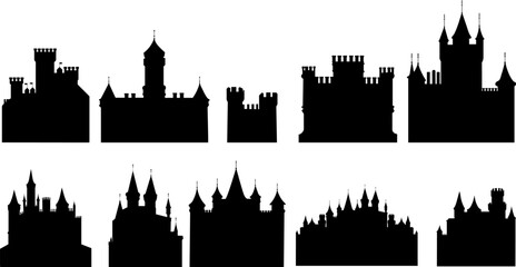 Silhouette castles, fortresses, vector set