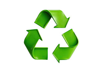 A bright green three-arrow recycling symbol with a glossy, 3D effect