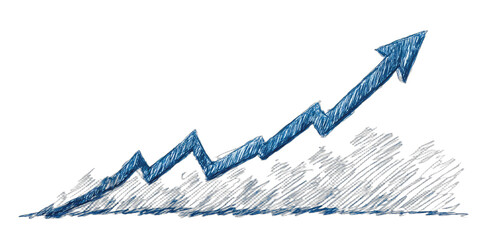 Blue arrow pointing upwards on black background, indicating growth