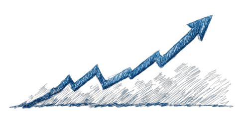 Blue arrow pointing upwards on black background, indicating growth