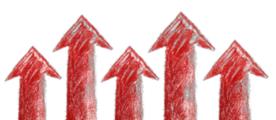 Five red arrows pointing upwards with varying heights
