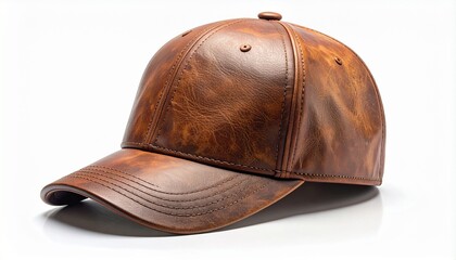 Brown Leather Baseball Cap &ndash; Structured Crown with Ventilation Eyelets and Curved Brim