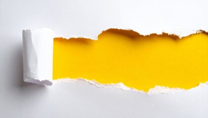 Torn White Paper Revealing Yellow Landscape &ndash; Mountain Peaks and Rolling Hills with Window-Like Effect