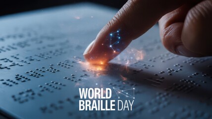 hand reading braille on world braille day with finger touching dots
