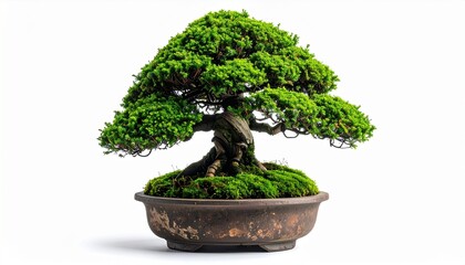 Bonsai Tree in Ceramic Pot &ndash; Gnarled Trunk and Symmetrical Canopy with Moss Base