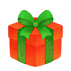 手描きかわいい赤色のプレゼントボックスのイラスト