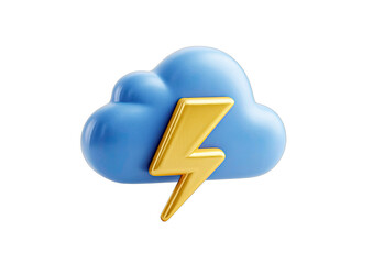 A 3D rendered blue storm cloud with a golden lightning bolt