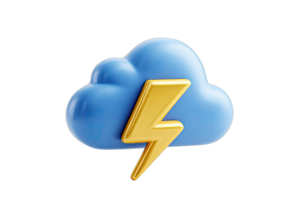 A 3D rendered blue storm cloud with a golden lightning bolt