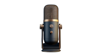 Vintage-style microphone with metallic accents on a black background