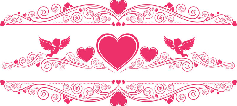 Heart with cupids and ornamental filigree border for Valentine's Day