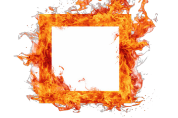 Fiery square frame with bright orange and red flames licking inwards