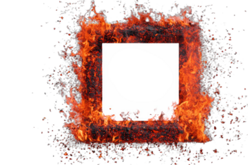 Square frame engulfed in vibrant orange and red flames against a black background