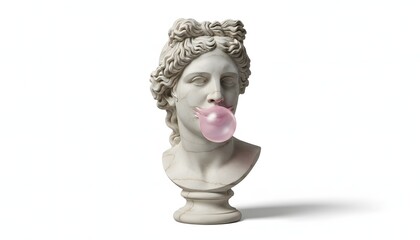 Statue blowing bubblegum on White Background 