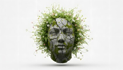 Nature's Embrace A Cracked Face Blooming with Life