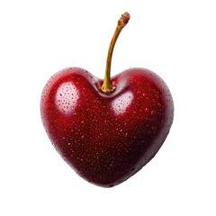 Heart-shaped cherry with a single stem, detailed and glistening