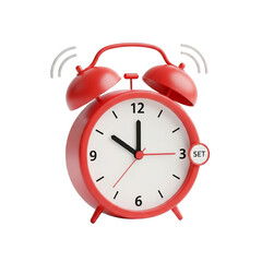 "Red Alarm Clock with Bells and Set Button"