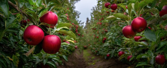 the vibrant autumn apple orchard bustling with activity during harvest season
