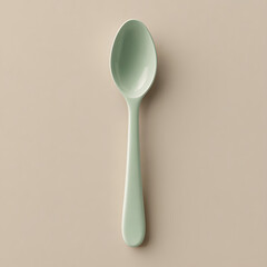 Single pastel green spoon minimalist kitchen utensil for food photography and culinary concepts isolated on beige background.