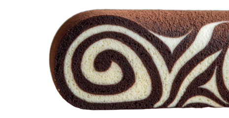Chocolate and vanilla swirl cake roll, close-up of swirling pattern