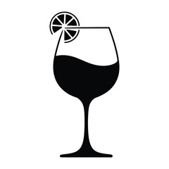 Wine glass with garnish Vector, Silhouette, Illustration