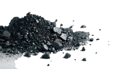 Pile of dark, granular material scattered with small fragments