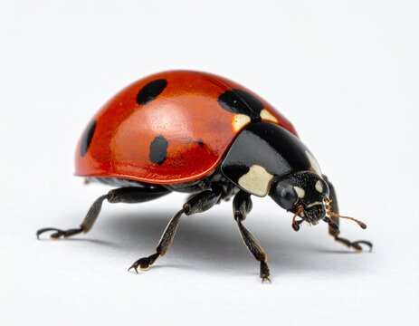 Photo of a ladybug (Coccinellidae) isolated on a white background. Close-up of this small beetle, ideal for nature, macro, and educational photography - Powered by Adobe