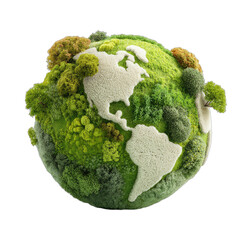 Lush, green terrestrial globe with continental outlines made of white texture
