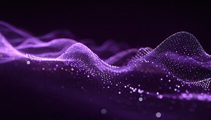 Abstract digital landscape with undulating, luminous formations in a dark, violet-toned environment
