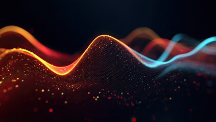 Abstract glowing digital lines in orange, red and blue against a dark backdrop