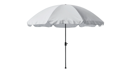 Open white umbrella with scalloped edge, on a dark background