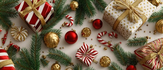 Red and Gold Christmas Gift Boxes with Ornaments