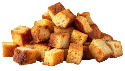 Golden brown crispy baked bread cubes piled high