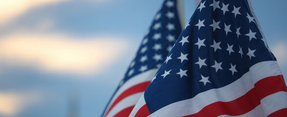 American Flag Waving Against Sky Symbol of Freedom and Patriotism