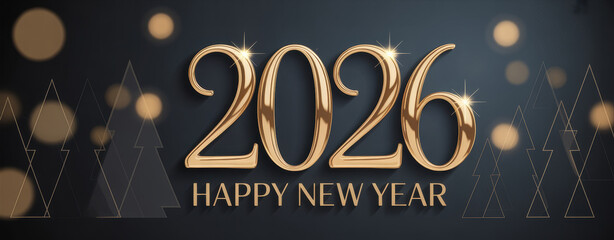 Happy New Year 2026 Gold Glitter Celebration on Dark Elegant Background