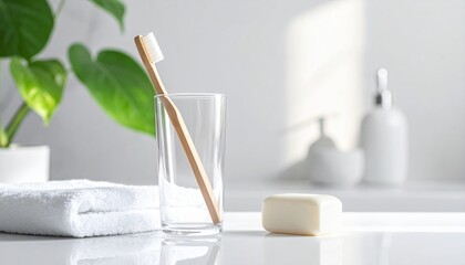 modern bathroom, toothbrush in a glass