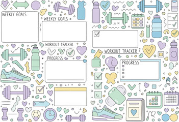 Pastelcolored fitness tracker bullet journal spread with goal and progress sections
