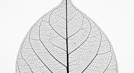 A detailed, intricate skeleton of a leaf against a plain white background, showcasing its delicate vein structure