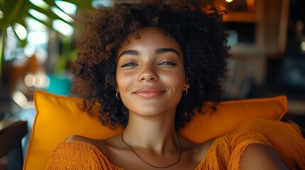 woman enjoying coffee and relaxation in a cafe, celebrating self-care and mindfulness. The joyful moment captures the connection between relaxation, personal time, and the art, Generative AI