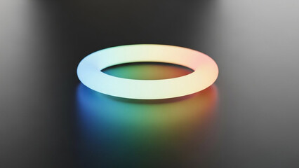 Glowing ring with colorful reflection on dark surface