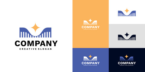 Blue Wave Bridge Logo Template for Modern Financial and Infrastructure Investment Vector Design