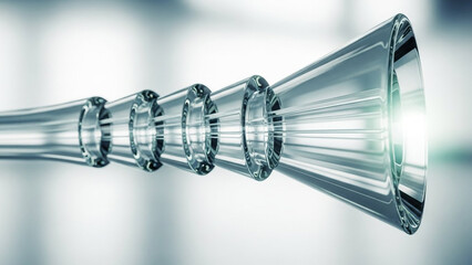 Shiny metallic telescope tubes with bright light emission